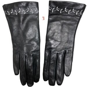 gloves 6-7 black leather WILSONS silver accent embroidery